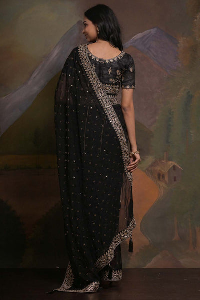 Riddhi Black Georgette Sequins One Minute Saree