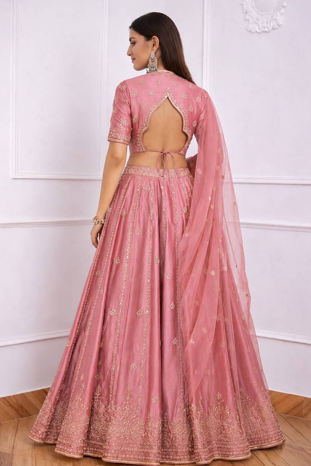 Trina Pink Sequin Embroidered Art Silk Lehenga Saree