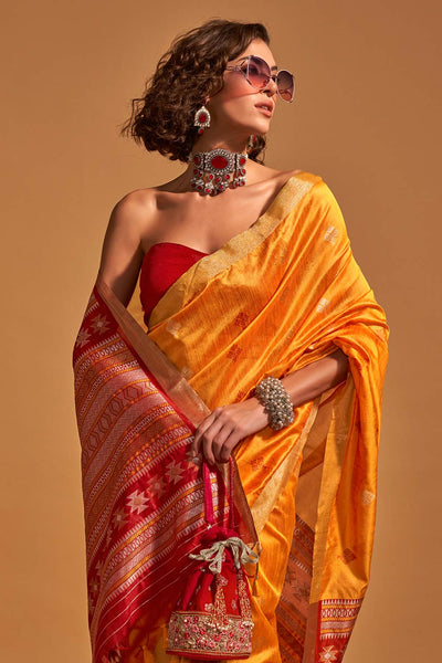 Chhaya Orange Kanoi Silk Woven Floral One Minute Saree