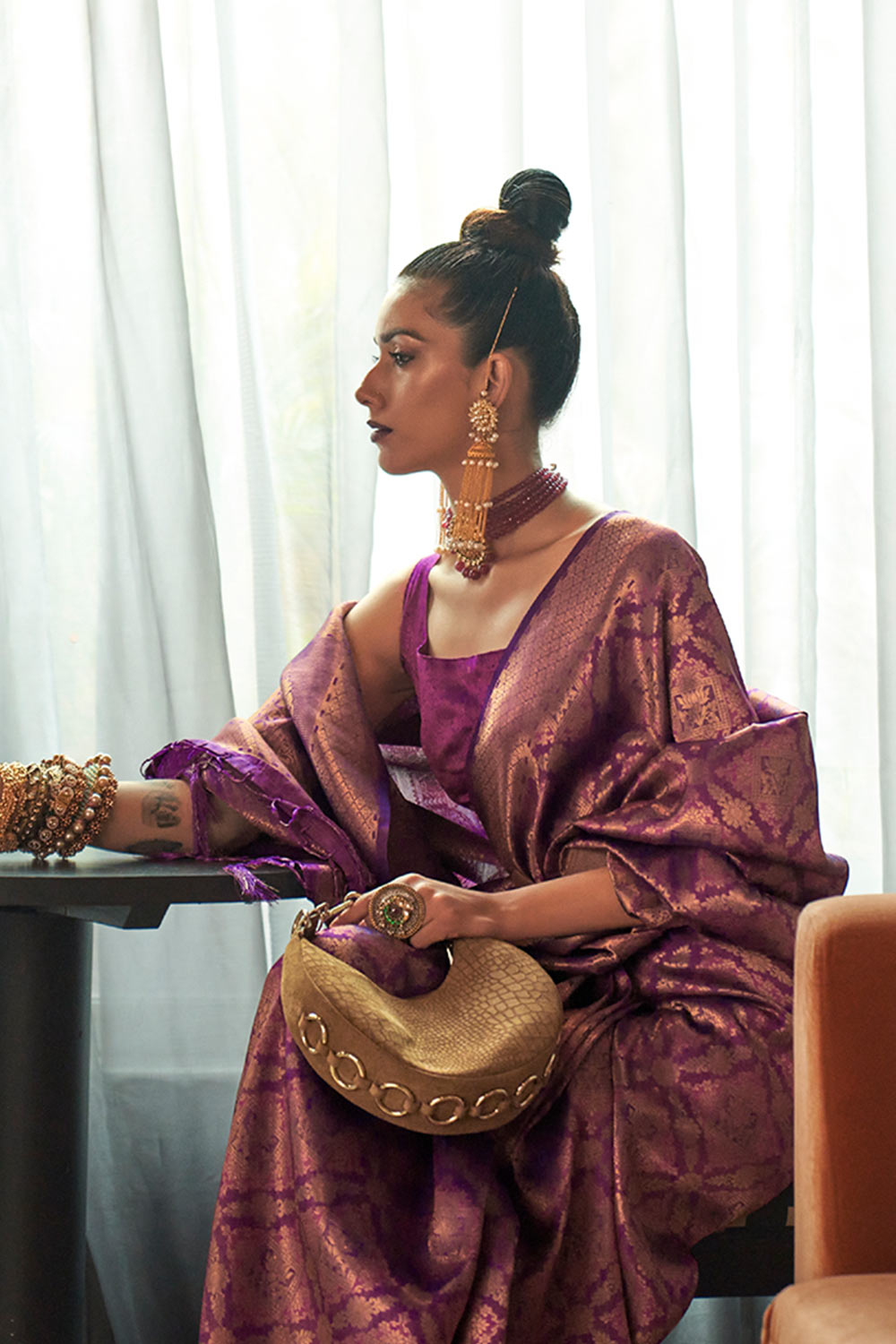 Alina Purple Silk Woven Ready to Wear One Minute Saree