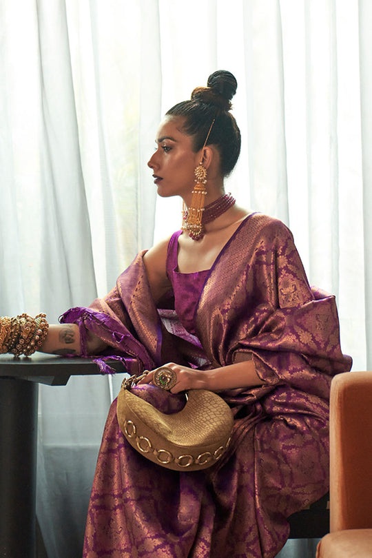 Alina Purple Silk Woven Ready to Wear One Minute Saree