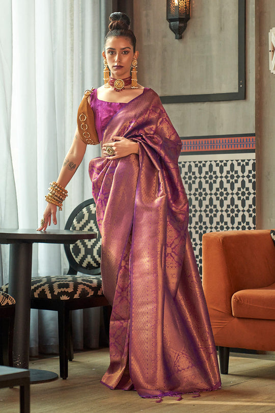 Alina Purple Silk Woven Ready to Wear One Minute Saree