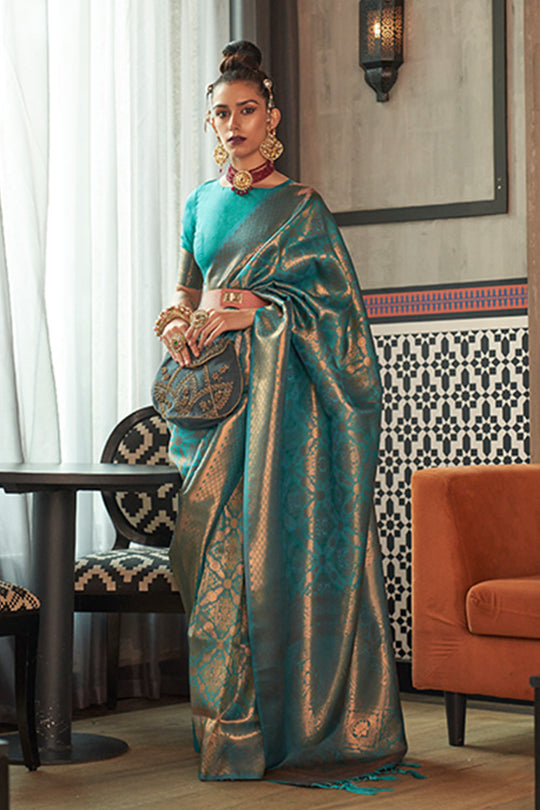 Alina Blue Silk Woven Ready to Wear One Minute Saree
