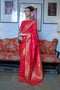 Afra  Red Moss Weave Art Silk One Minute Saree