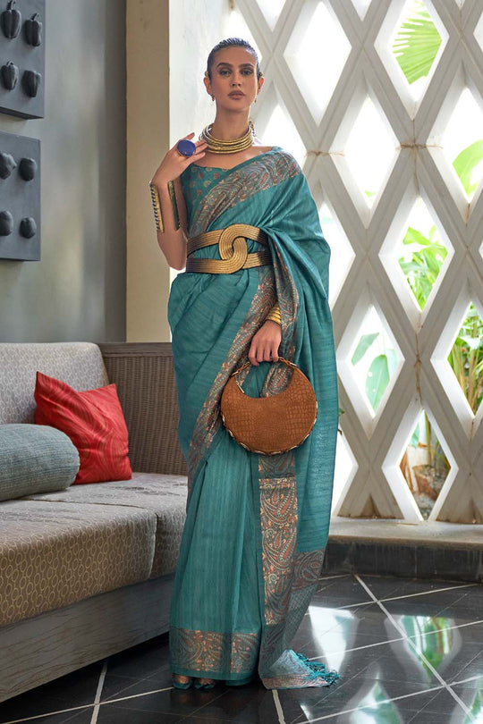 Vama Blue Silk Zari Handloom Weaving One Minute Saree