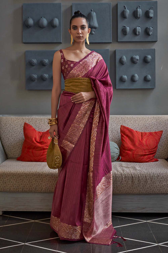 Vama Maroon Silk Zari Handloom Weaving One Minute Saree
