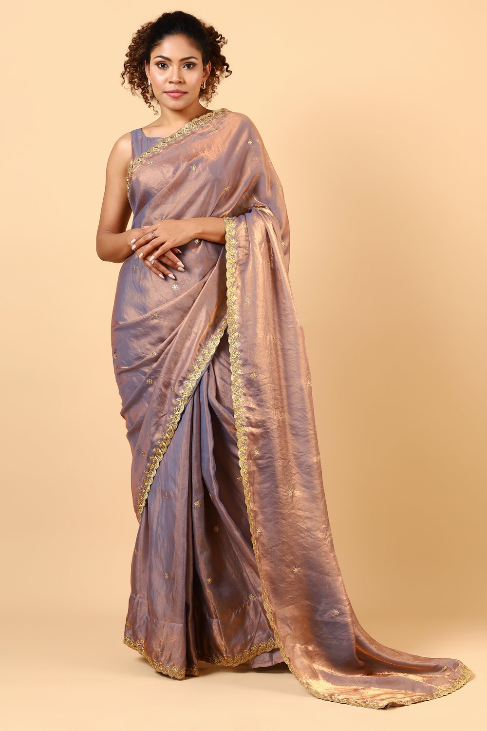 Mira Silver Paper Silk Embroidered Ready to Wear One Minute Saree