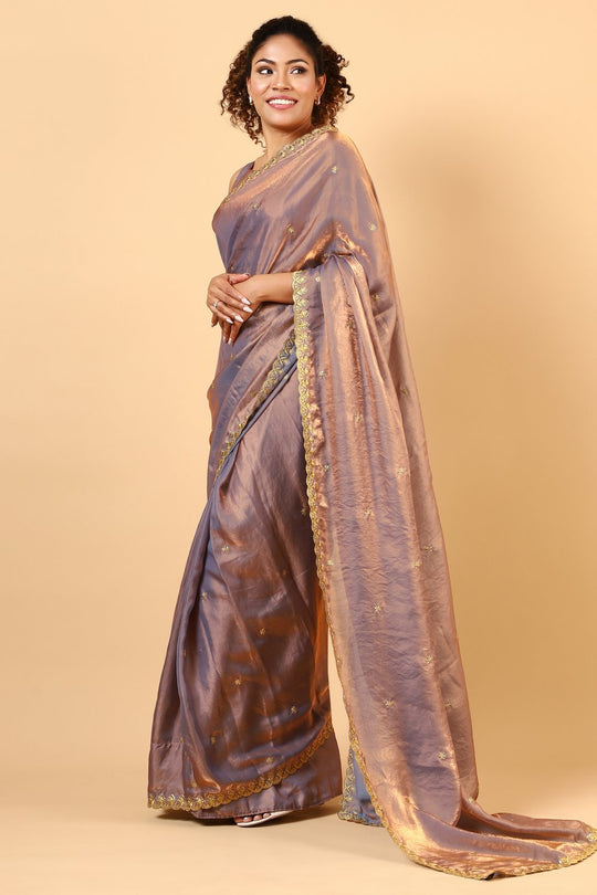 Mira Silver Paper Silk Embroidered Ready to Wear One Minute Saree