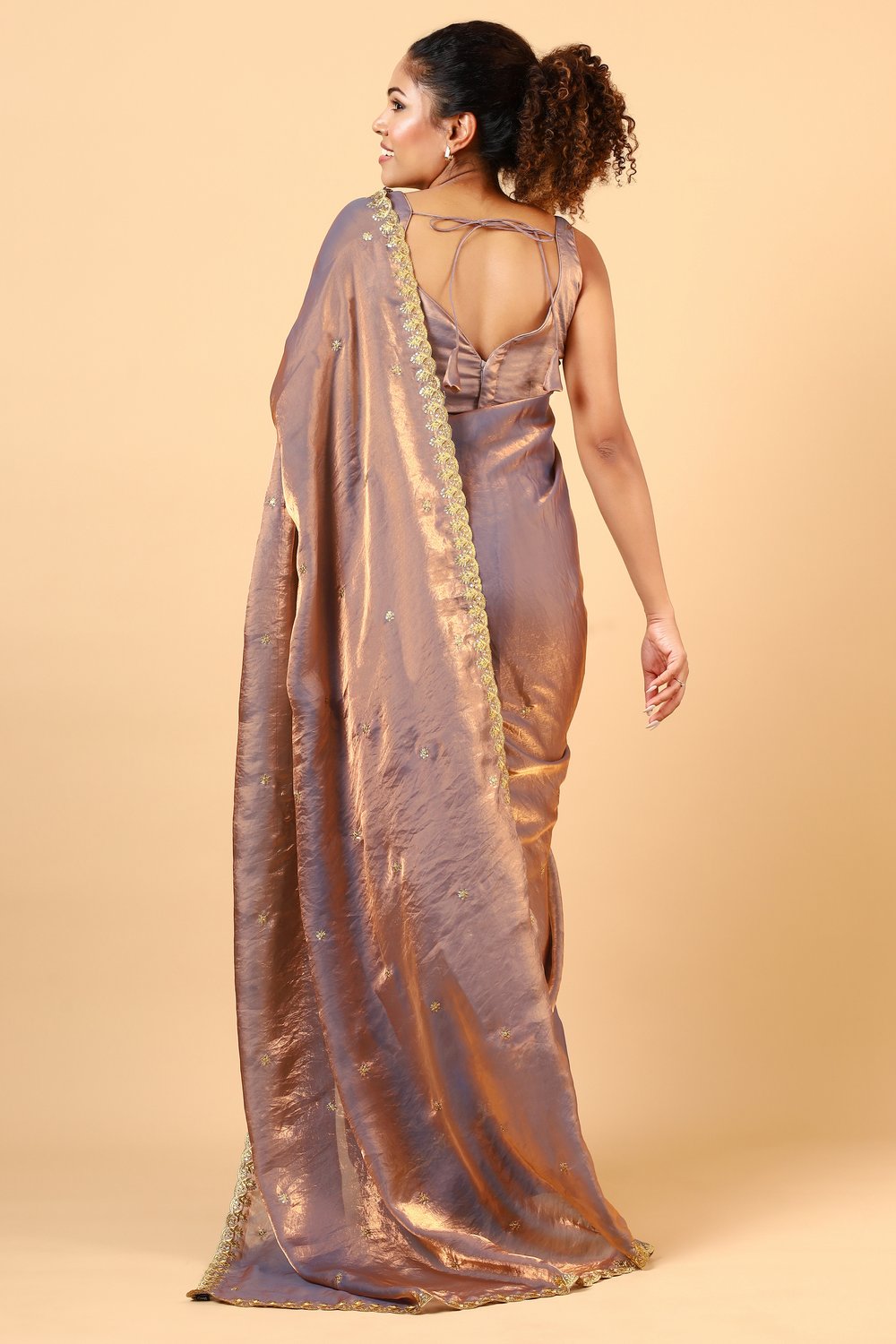 Mira Silver Paper Silk Embroidered Ready to Wear One Minute Saree