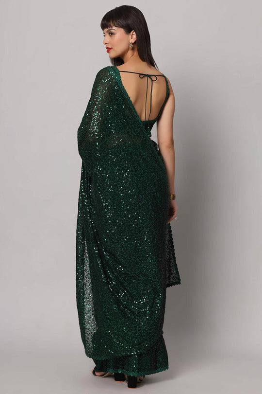 Mia Green Faux Georgette Sequins with Embroidery Ready to Wear One Minute Saree