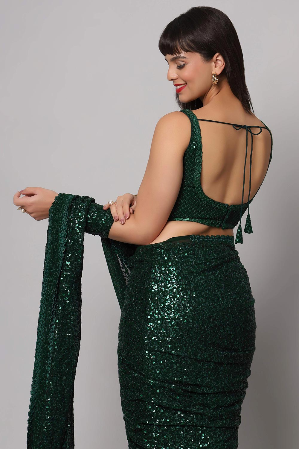 Mia Green Faux Georgette Sequins with Embroidery Ready to Wear One Minute Saree