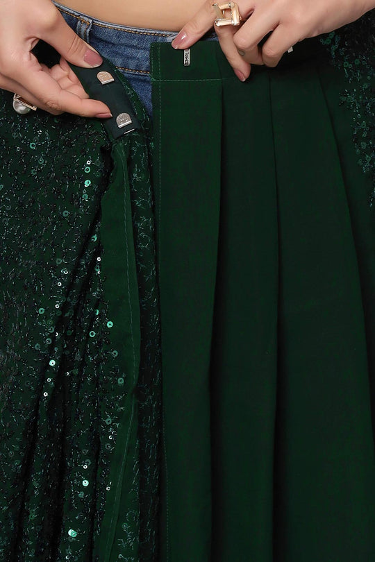 Mia Green Faux Georgette Sequins with Embroidery Ready to Wear One Minute Saree