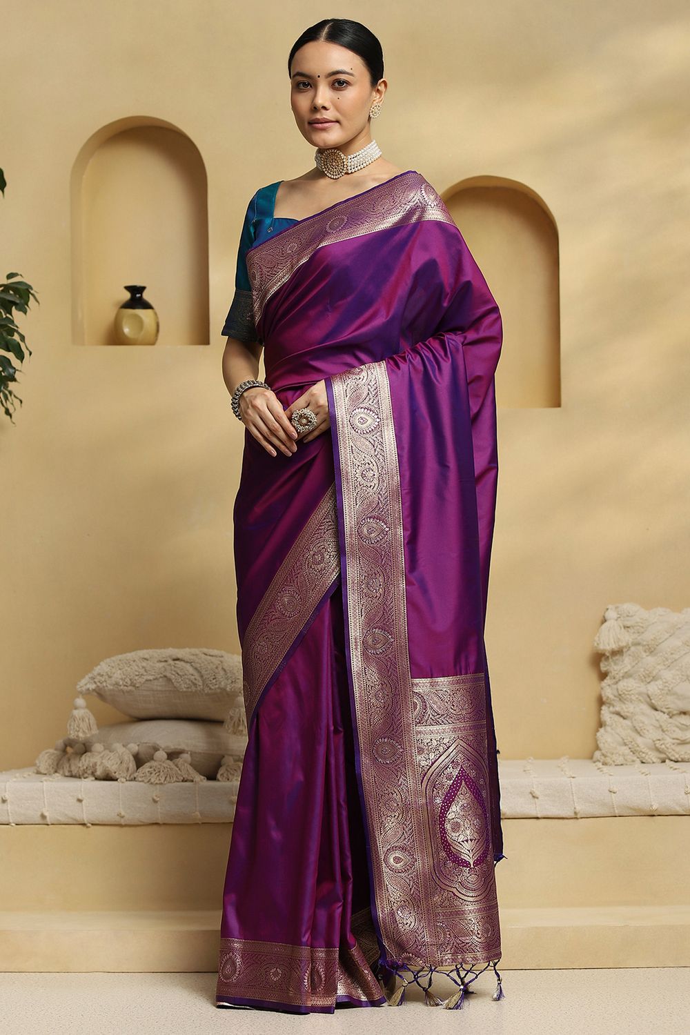 Miyuke Purple Soft Silk Saree with Woven Design Ready To Wear One Minute Saree