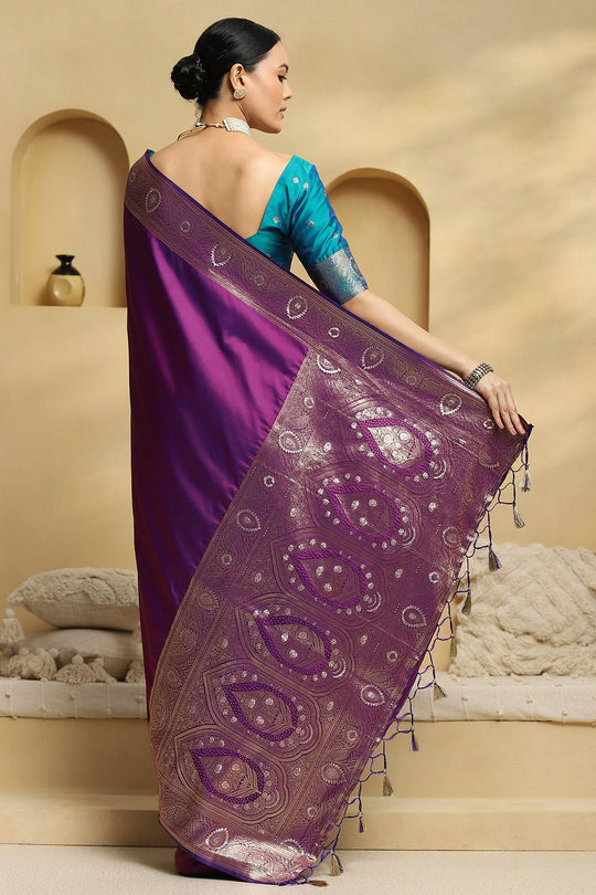Miyuke Purple Soft Silk Saree with Woven Design Ready To Wear One Minute Saree