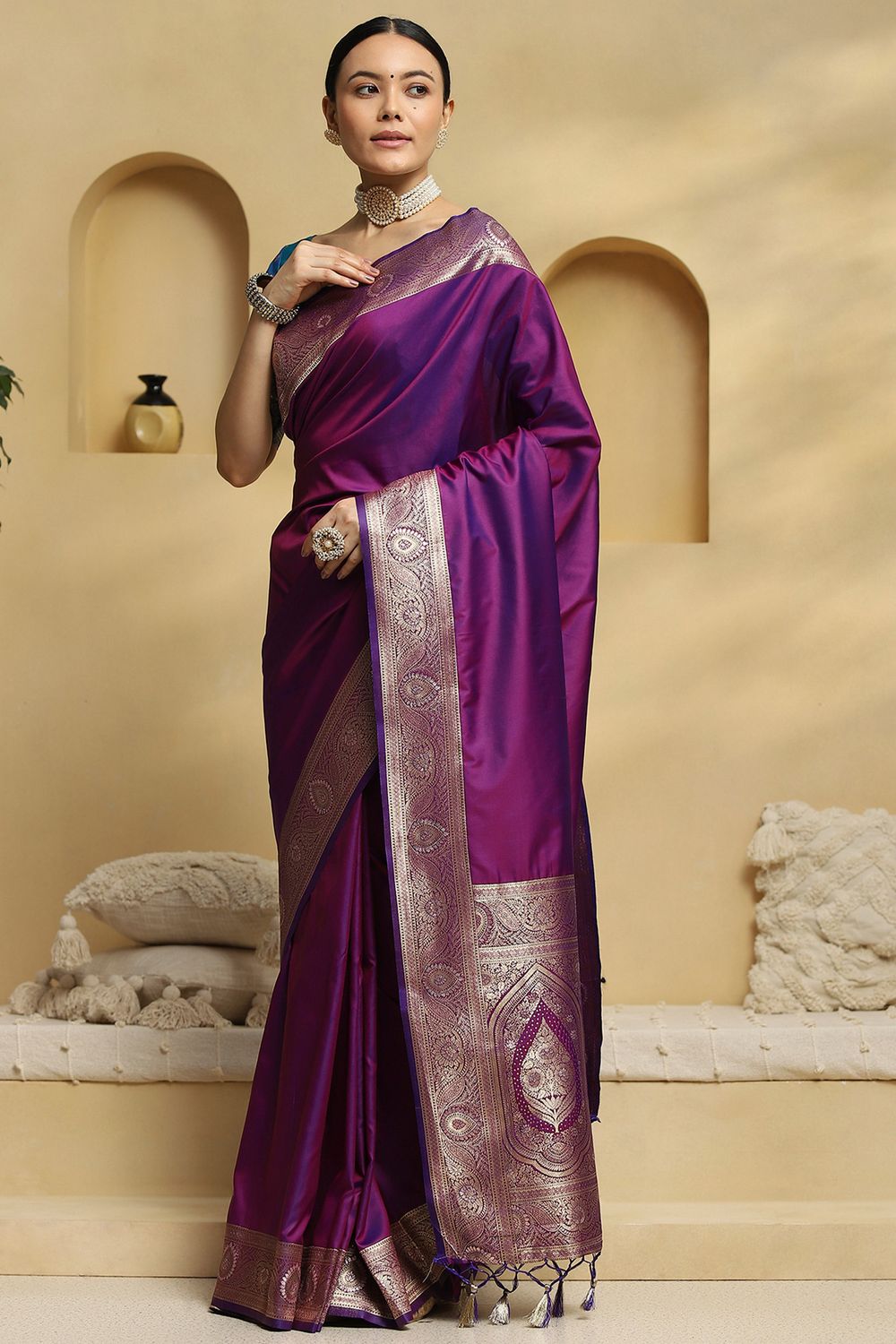 Miyuke Purple Soft Silk Saree with Woven Design Ready To Wear One Minute Saree