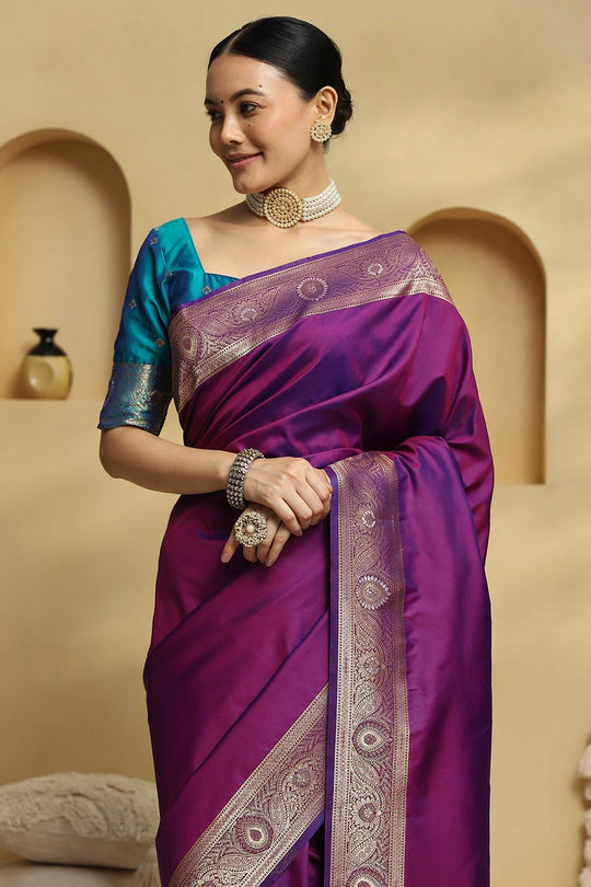 Miyuke Purple Soft Silk Saree with Woven Design Ready To Wear One Minute Saree