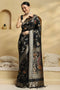 Daphne Black Soft Silk Saree with Ethnic Motif Woven Design Ready To Wear One Minute Saree