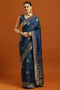 Daphne Teal Blue Soft Silk Saree with Ethnic Motif Woven Design Ready To Wear One Minute Saree