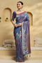 Remi Pastel Blue Soft Silk Saree with Ethnic Motif Woven Design Ready To Wear One Minute Saree