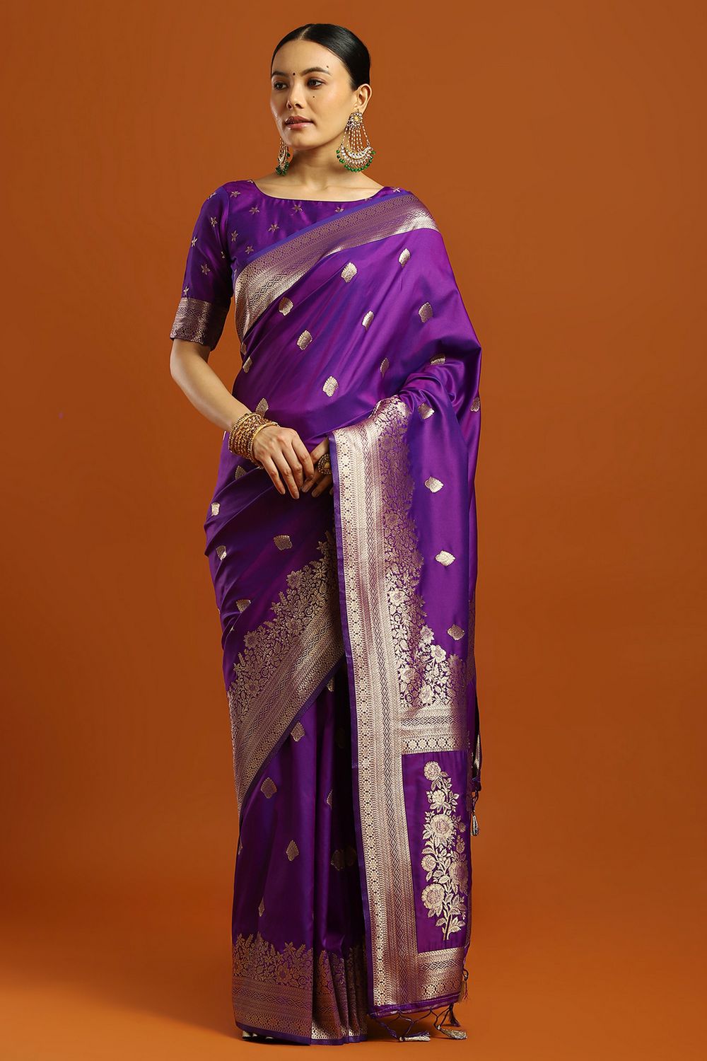 Remi Royal Purple Soft Silk Saree with Ethnic Motif Woven Design Ready To Wear One Minute Saree