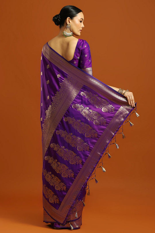 Remi Royal Purple Soft Silk Saree with Ethnic Motif Woven Design Ready To Wear One Minute Saree
