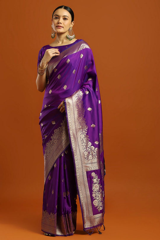 Remi Royal Purple Soft Silk Saree with Ethnic Motif Woven Design Ready To Wear One Minute Saree