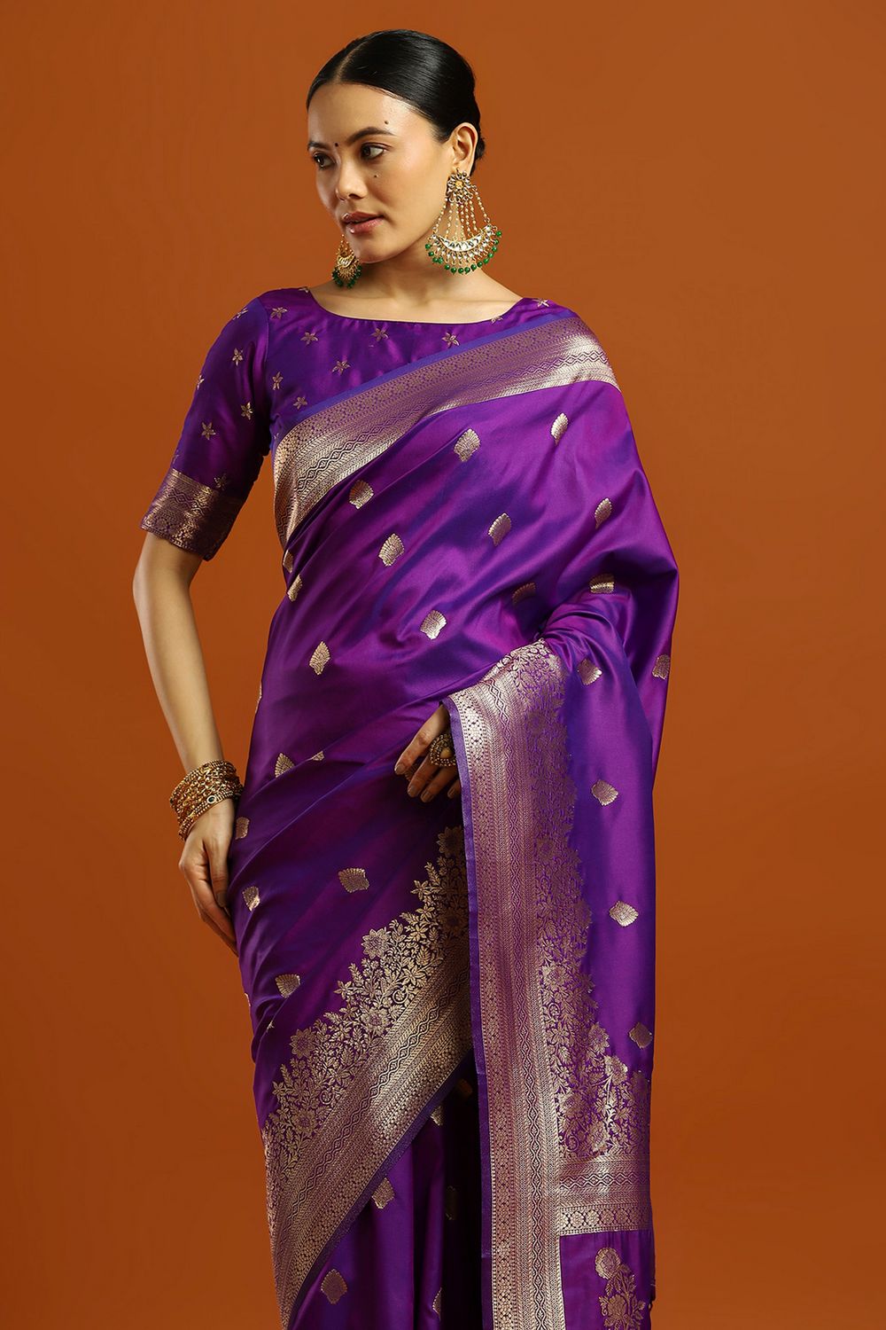 Remi Royal Purple Soft Silk Saree with Ethnic Motif Woven Design Ready To Wear One Minute Saree