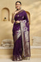 Remi Wine Purple Soft Silk Saree with Ethnic Motif Woven Design Ready To Wear One Minute Saree