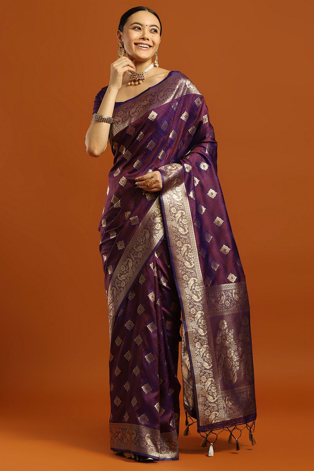 Lyla Purple Soft Silk Woven Design Ready To Wear One Minute Saree