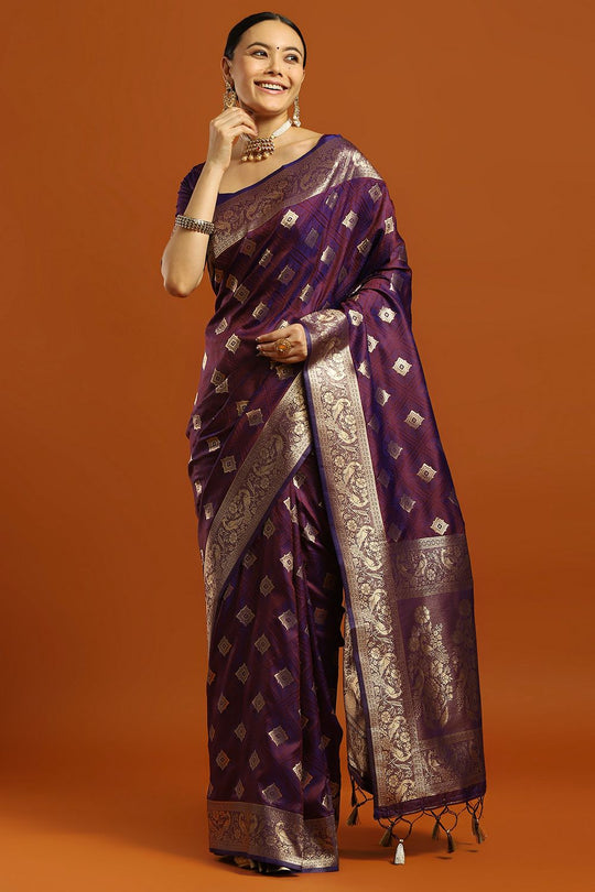Lyla Purple Soft Silk Woven Design Ready To Wear One Minute Saree