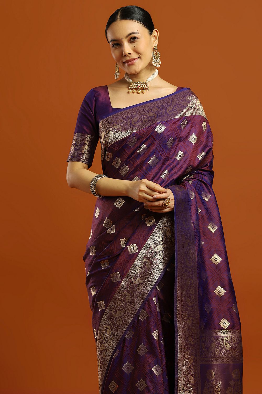 Lyla Purple Soft Silk Woven Design Ready To Wear One Minute Saree