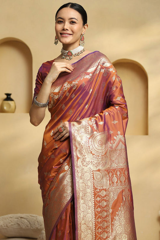 Lyla Rust Soft Silk Woven Design Ready To Wear One Minute Saree