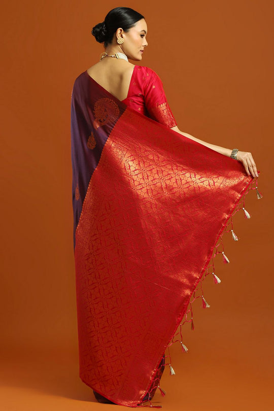 Indu Wine Purple Soft Silk Woven Design Ready To Wear One Minute Saree