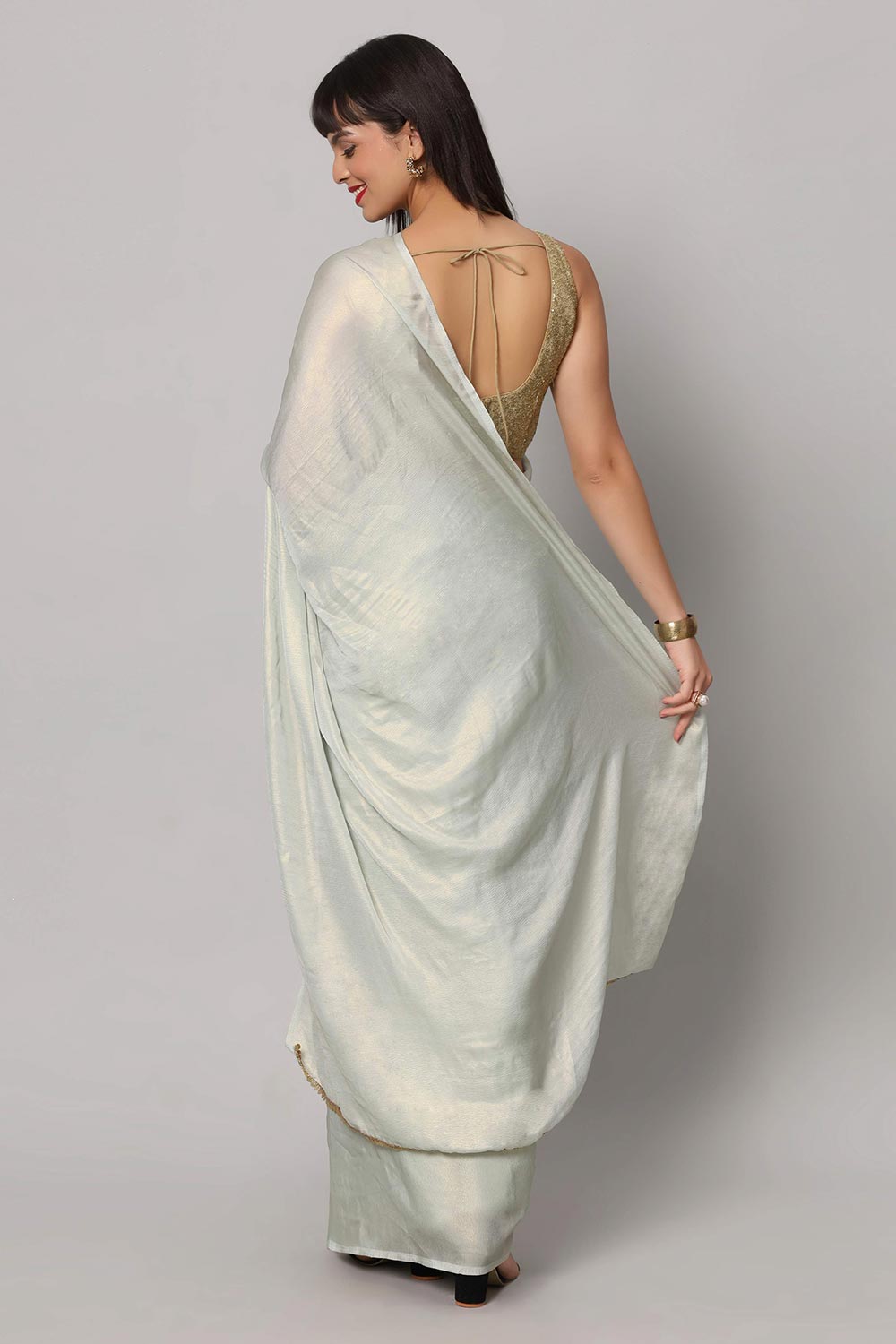 Meera Blue Georgette Shimmer Ready to Wear One Minute Saree