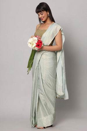 Meera Sea Blue & Gold Shimmer Georgette One Minute Saree