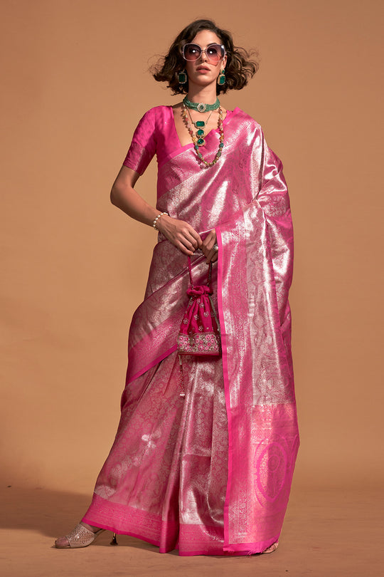 Jeana Pink Silk Handwoven Kanjivaram One Minute Saree