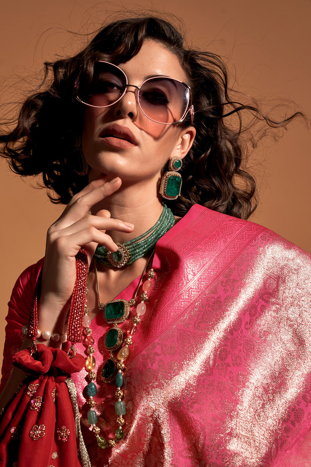 Jeana Pink Silk Handwoven Kanjivaram One Minute Saree