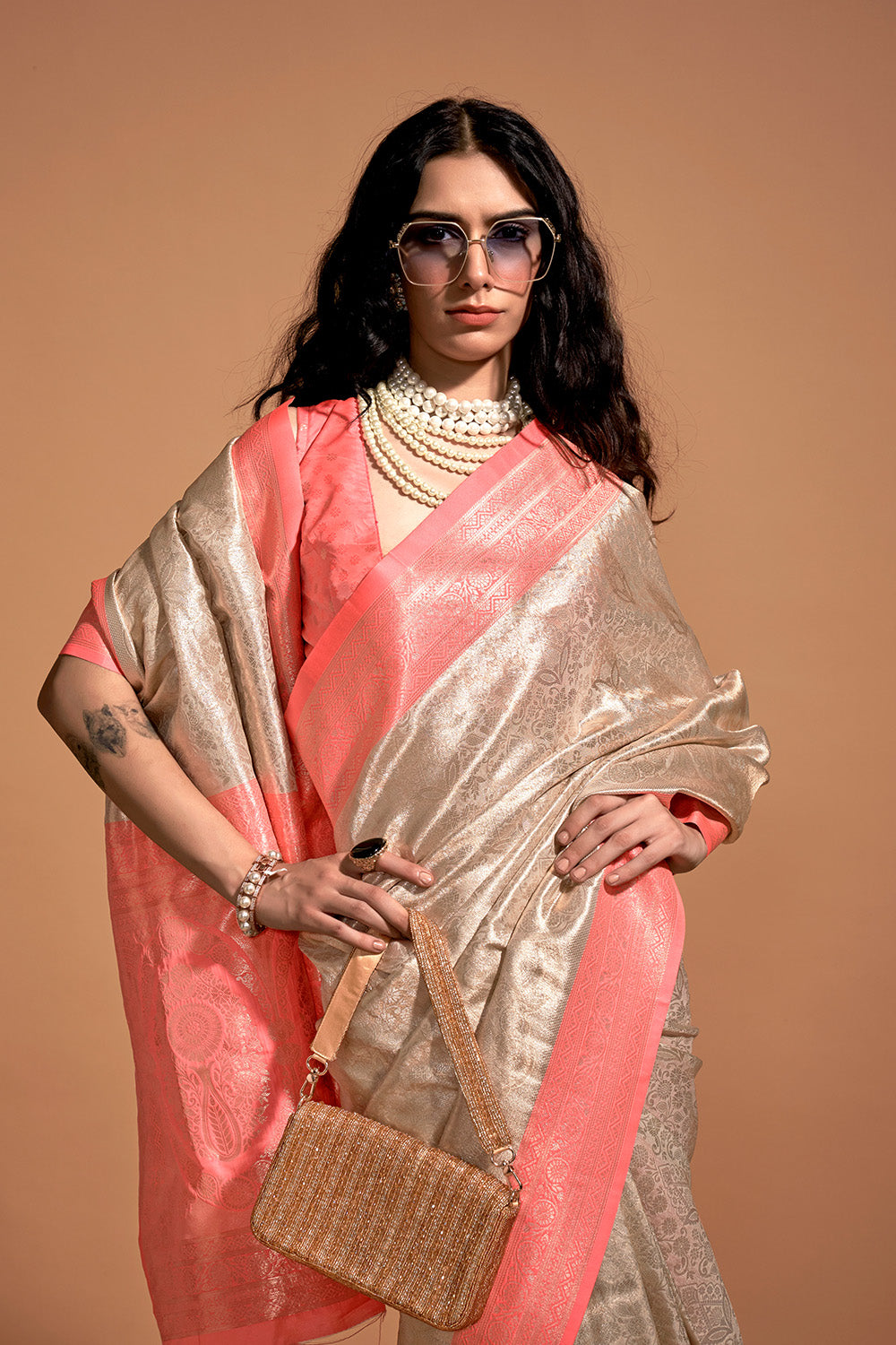 Jeana Pink Silk Handwoven Kanjivaram One Minute Saree