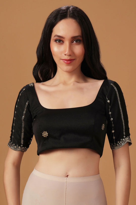 Adriana Black Georgette Zari Embroidered Sequins Ready to Wear Saree