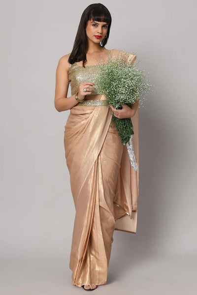 Meera Peach & Gold Shimmer Georgette Ready to Ship One Minute Saree