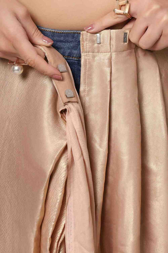 Meera Peach & Gold Crepe Shimmer Cruch Ready to Wear One Minute Saree