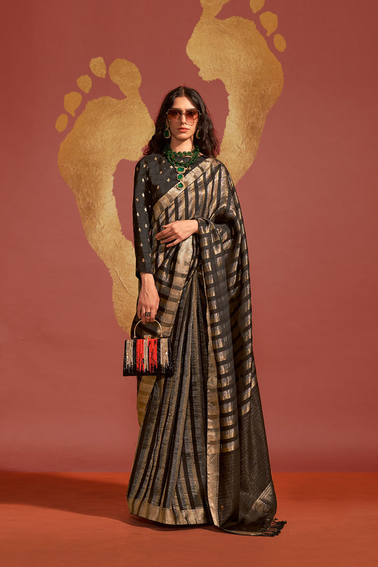 Jada Black Viscose Woven Ready to Wear One Minute Saree