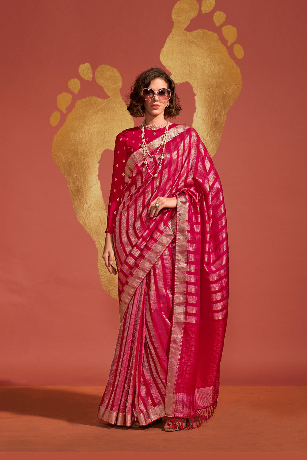 Jada Pink Viscose  Woven Ready to Wear One Minute Saree