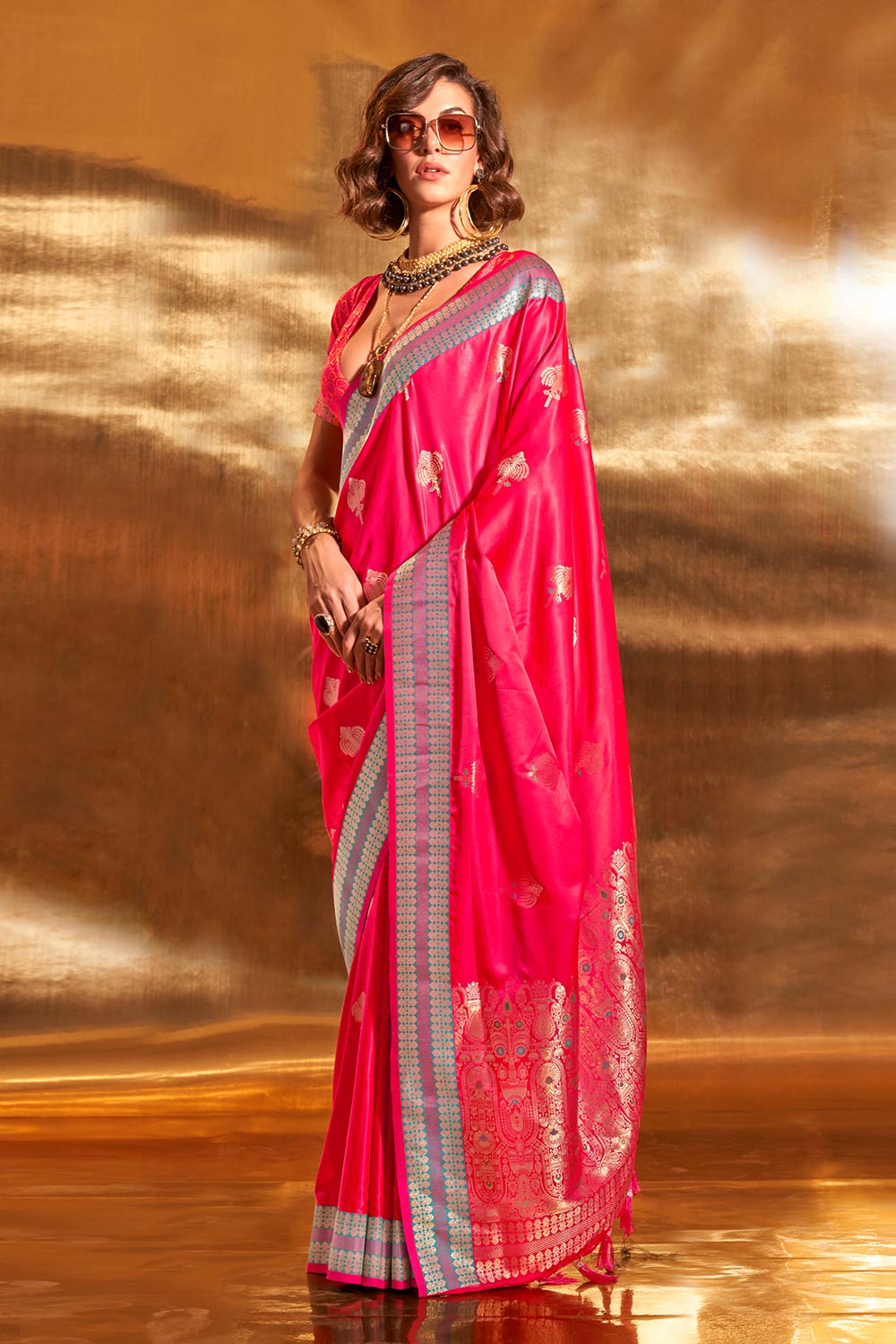 Phebe Pink Pure Satin Traditional One Minute Saree