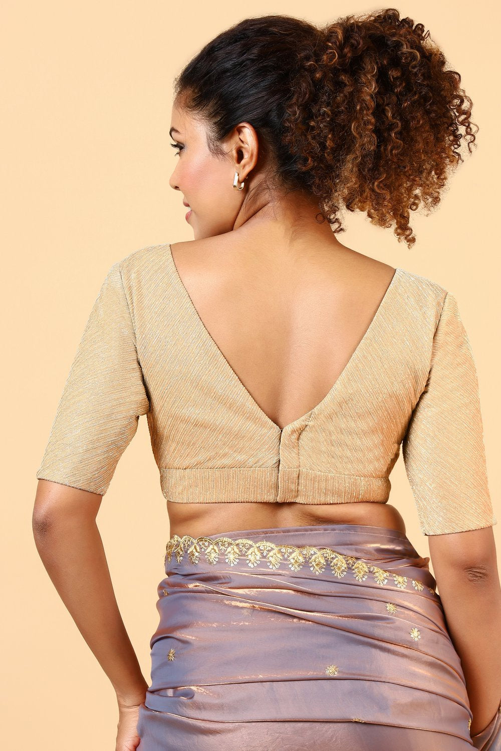 Vanya Gold Half Sleeves Shimmer V-Neck Readymade Blouse