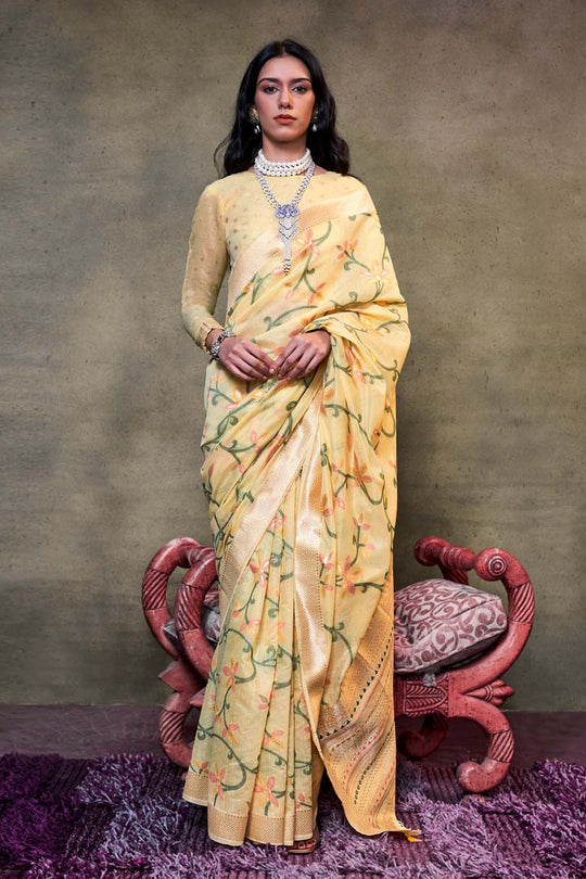 Kamiya Yellow Handwoven Jamdami One Minute Saree