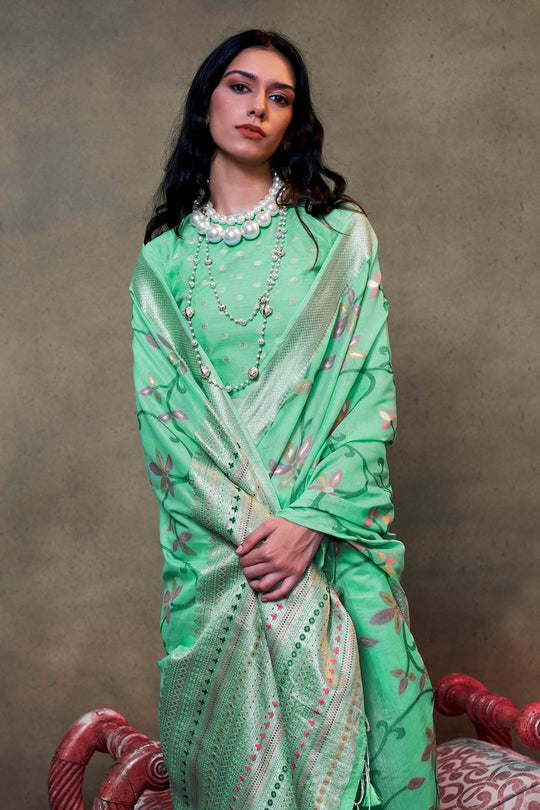 Kamiya Dark Green Handwoven Jamdami One Minute Saree