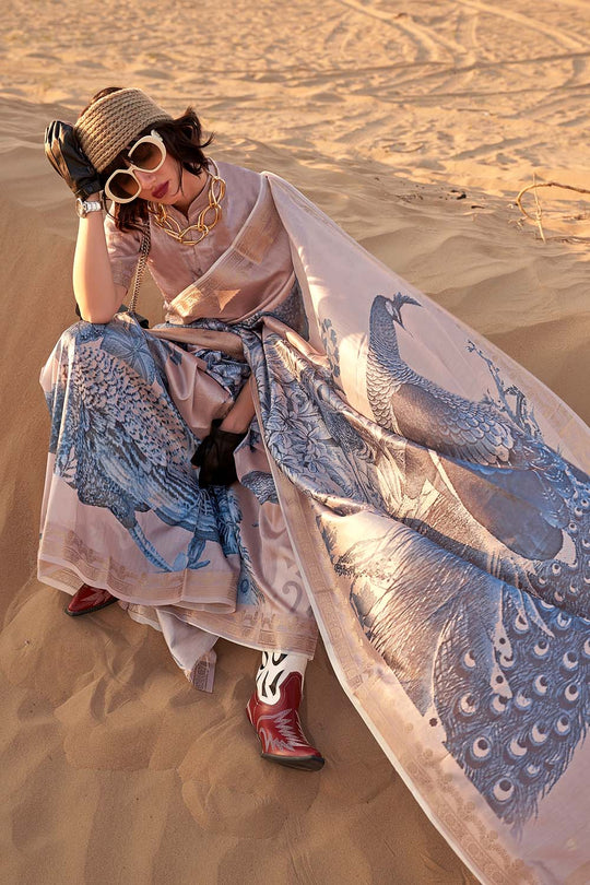 Keisha Blue Printed Tissue Silk One Minute Saree