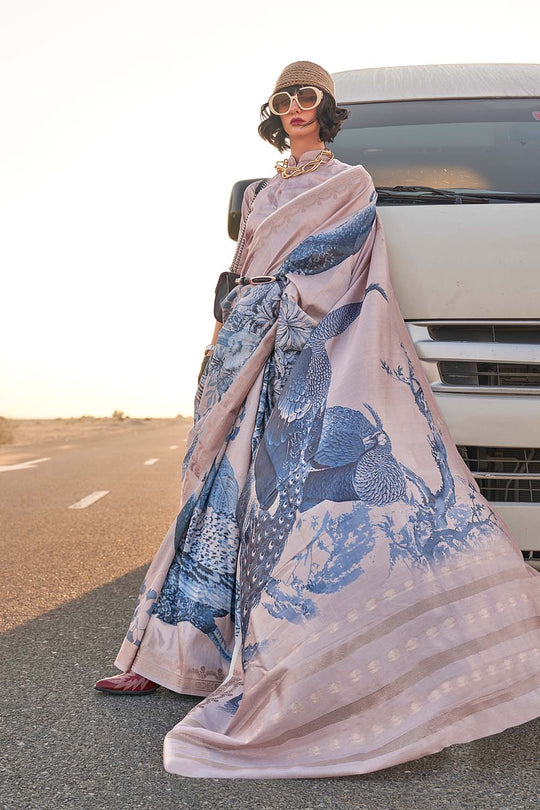 Keisha Blue Printed Tissue Silk One Minute Saree