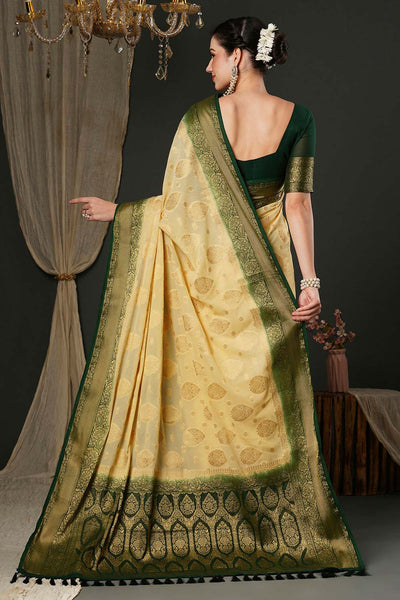 Alekha Beige & Dark Green Georgette Printed One Minute Saree